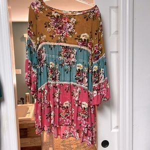 UMGEE Floral Boho Hippie Babydoll Swing Dress XL